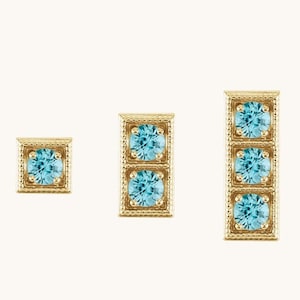 14K Solid Gold Blue Zircon Earrings, 3MM Studs, December Birthstone, Blue Gemstone Earring, Natural Blue Zircon, Prong Set, For Her