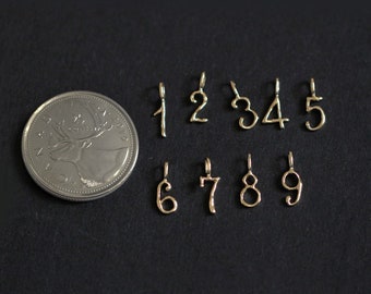 14K Solid Gold Number Pendant: Lucky Charm, Memorial Jewelry
