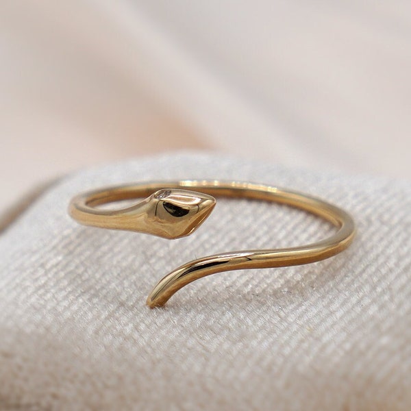 14K Solid Gold Snake Ring, Snake Serpent Band, Animal Jewelry, Midi Ring, Knuckle Ring, Snake Jewelry, Real Gold, Animal Ring