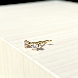 Puces d'oreilles en or massif 14 carats et diamants de 2,5 mm, puces d'oreilles diamant classiques taille ronde, boucles d'oreilles essentielles, puces minimales, puces unisexes