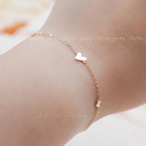 14K Gold Heart Bracelet: Dainty Disc Charm Layering Bracelet