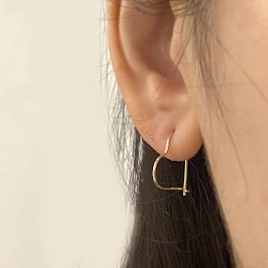 10K Solid Gold Heart Hoop Earrings: Dainty Wire Hoops