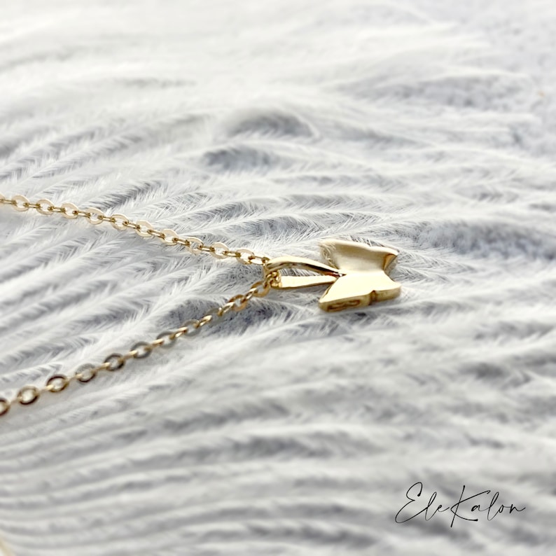14K Solid Gold Butterfly Pendant Dainty Butterfly Necklace Etsy