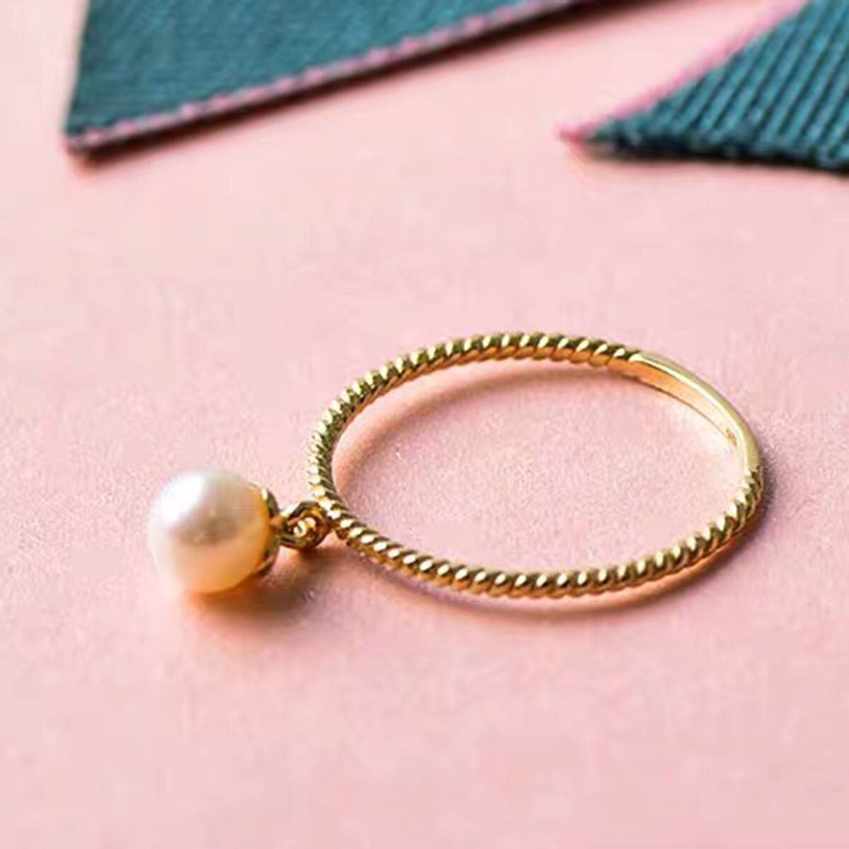 14K Solid Gold Pearl Ring charm ring dainty pearl ring Etsy