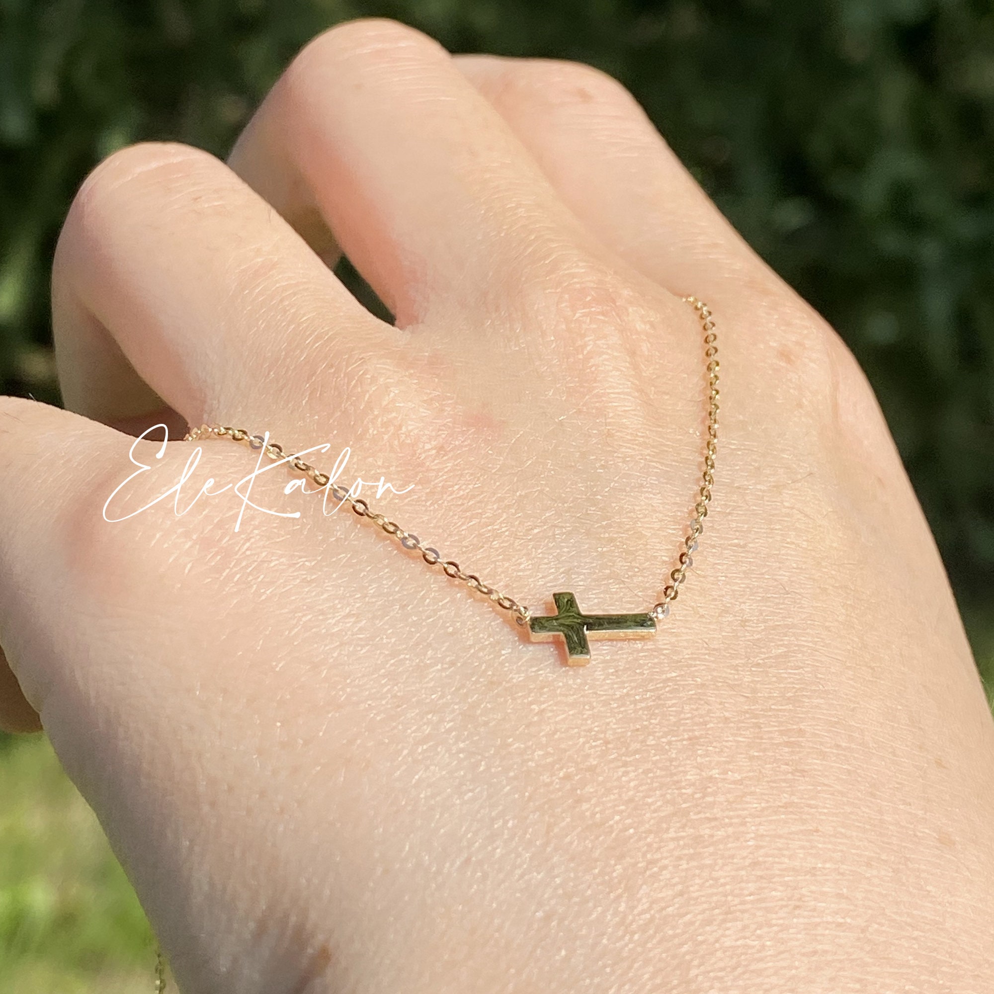 【国内発送】14KGF* サイドウェイクロス ネックレス gold/silver 14K ソリッド ゴールド サイドウェイズ クロス ネックレス、水平