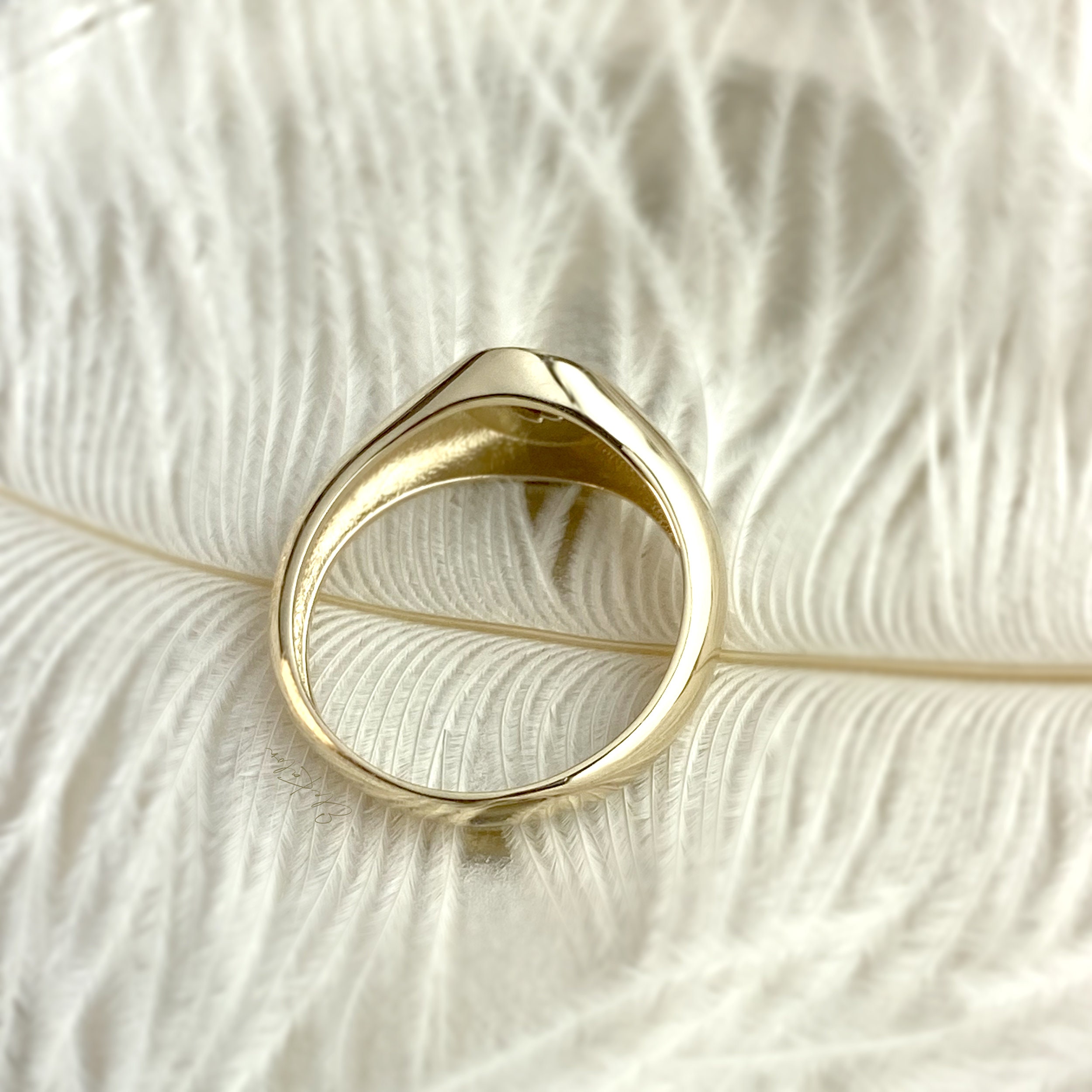 14k ヘキサゴン ブラックエナメル シグネット リング