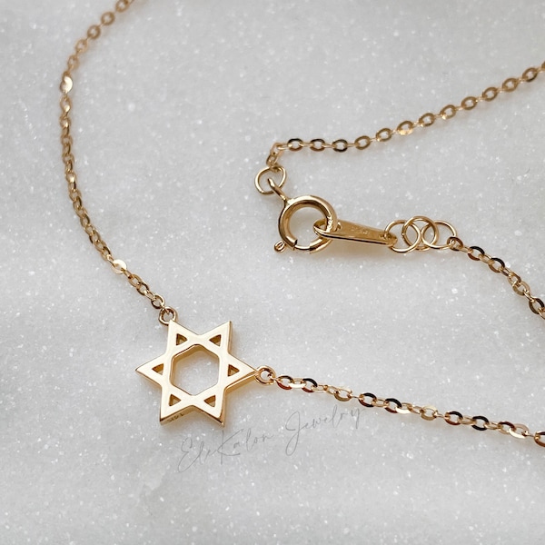 14k gold necklace, Star of David Necklace, Magen David, Magen David necklace, gold pendant, layering necklace, evil eye necklace