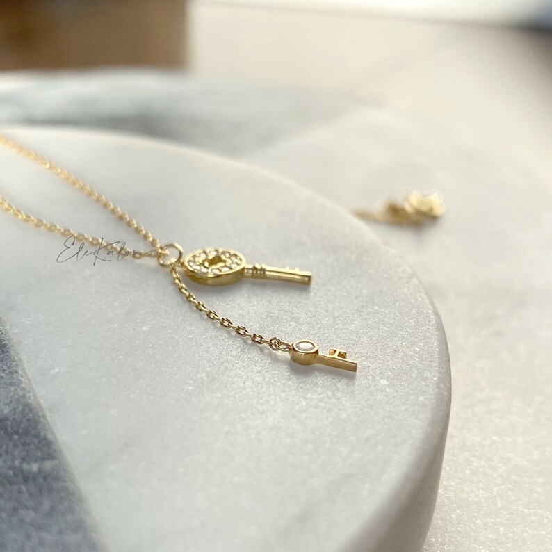 14K Solid Gold Key Necklace Key Pendant Key Charm Necklace Etsy