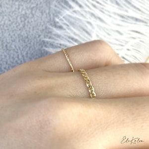 14K Gold Curb Chain Ring: Delicate Stacking Ring