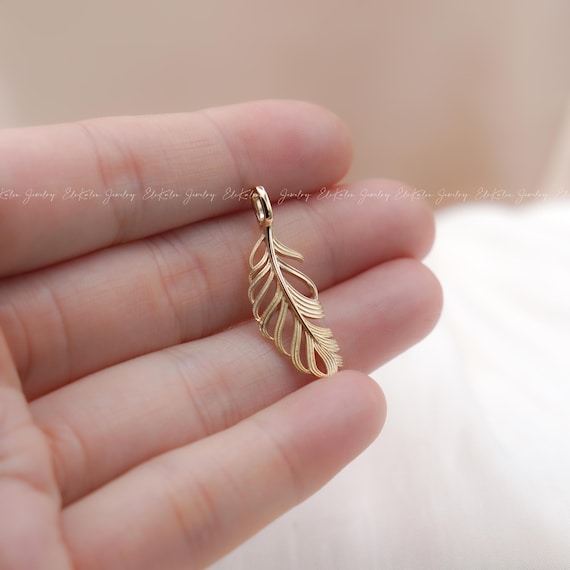 Beautiful 14k Solid Yellow Gold Feather Charm Pendant – Dainty & Delicate Jewelry Gift 2 thumbnail image
