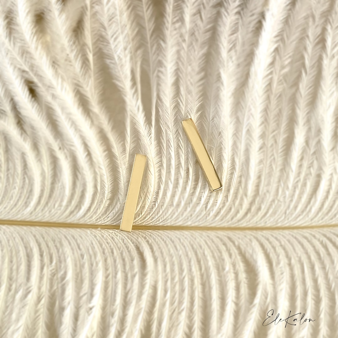Gold Bar Stud Earrings, 10k Solid Gold Bar Earrings, T Bar Earrings ...