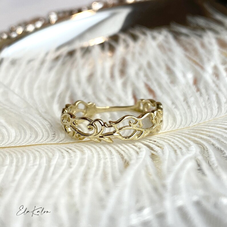 Leaf Ring 10K Solid Gold Leaf Ring Tree Branch Ring Olive Etsy