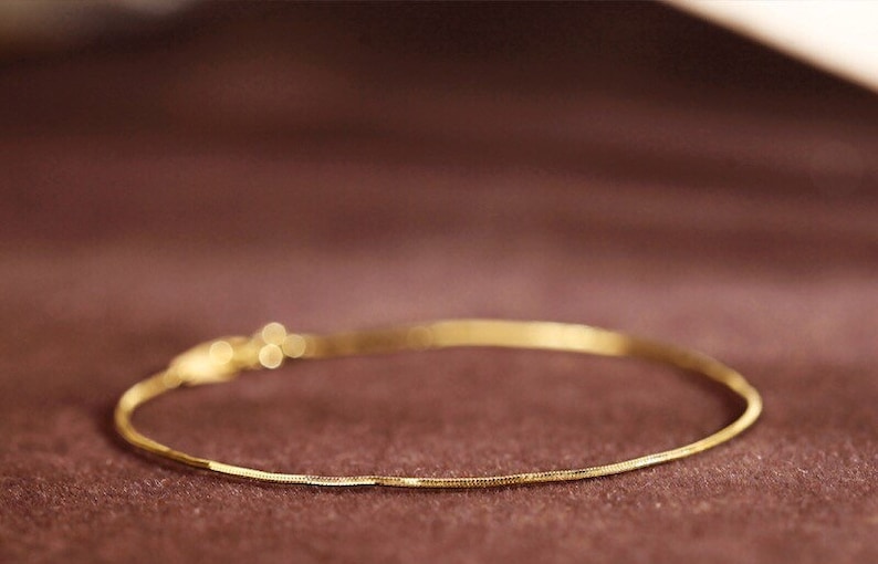 Solid 14K Gold SNAKE chain bracelet Smooth Snake chain Etsy