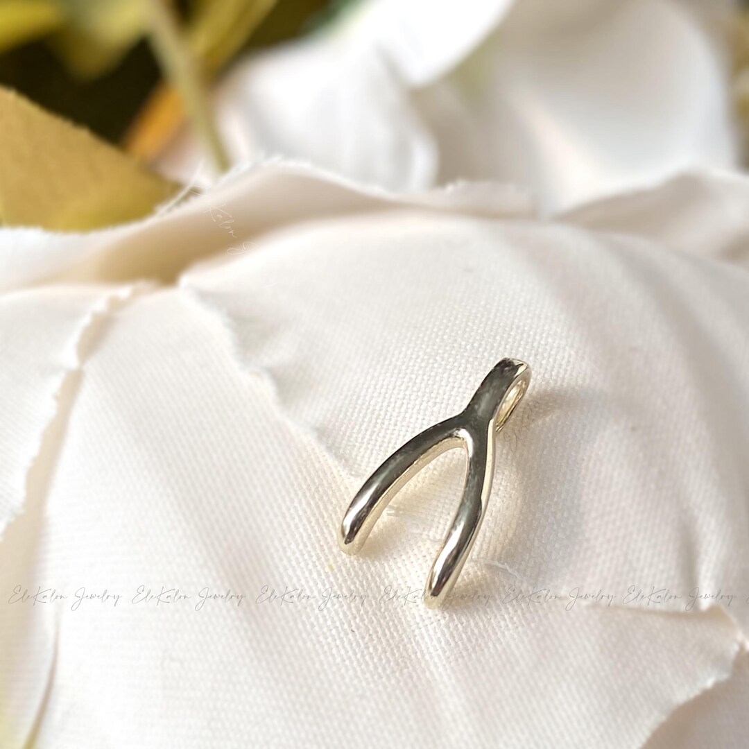14K Solid Gold Wishbone Necklace: Dainty Lucky Charm Pendant