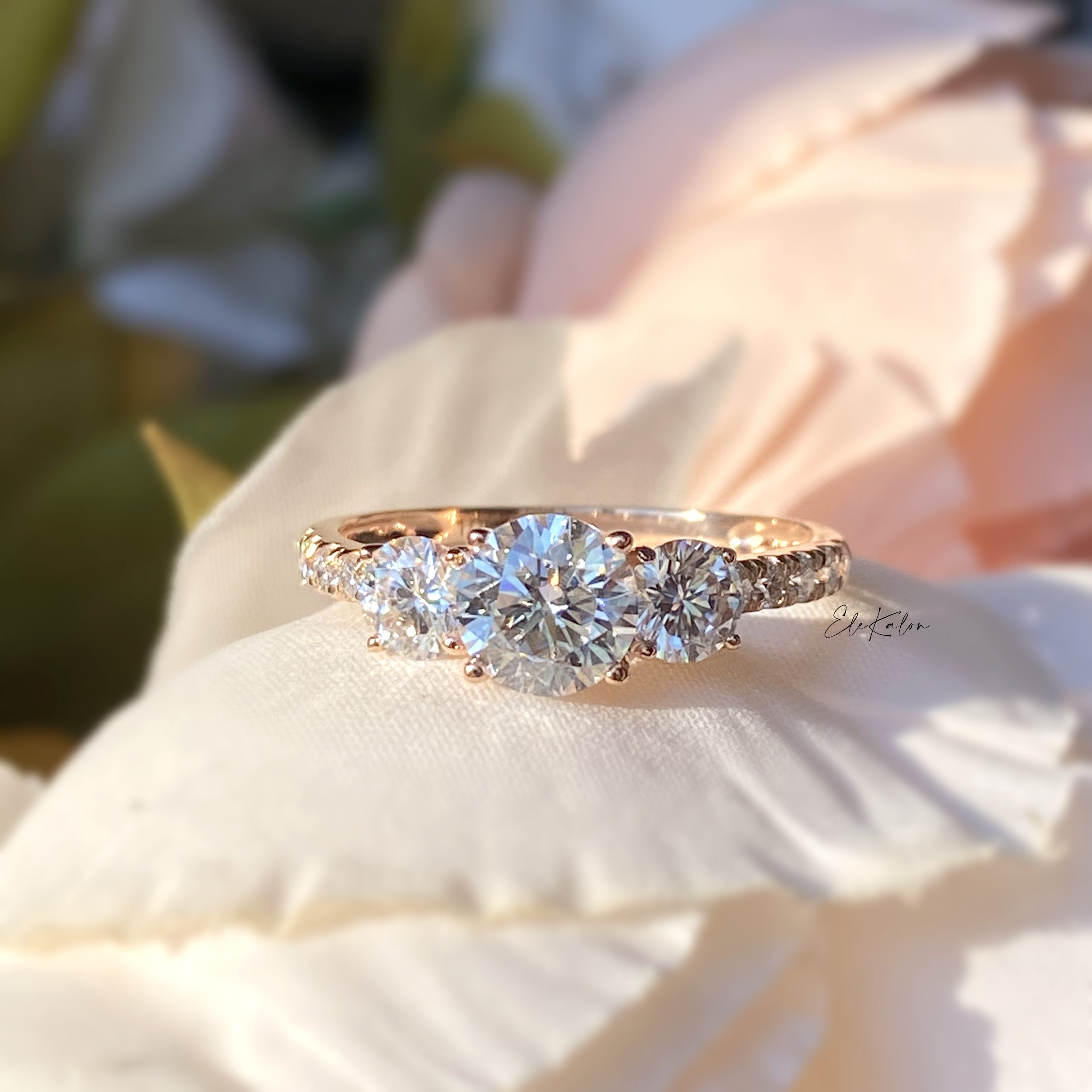 14K Gold Three Stone Lab Grown Diamond Engagement Ring (2.05CT) - Etsy
