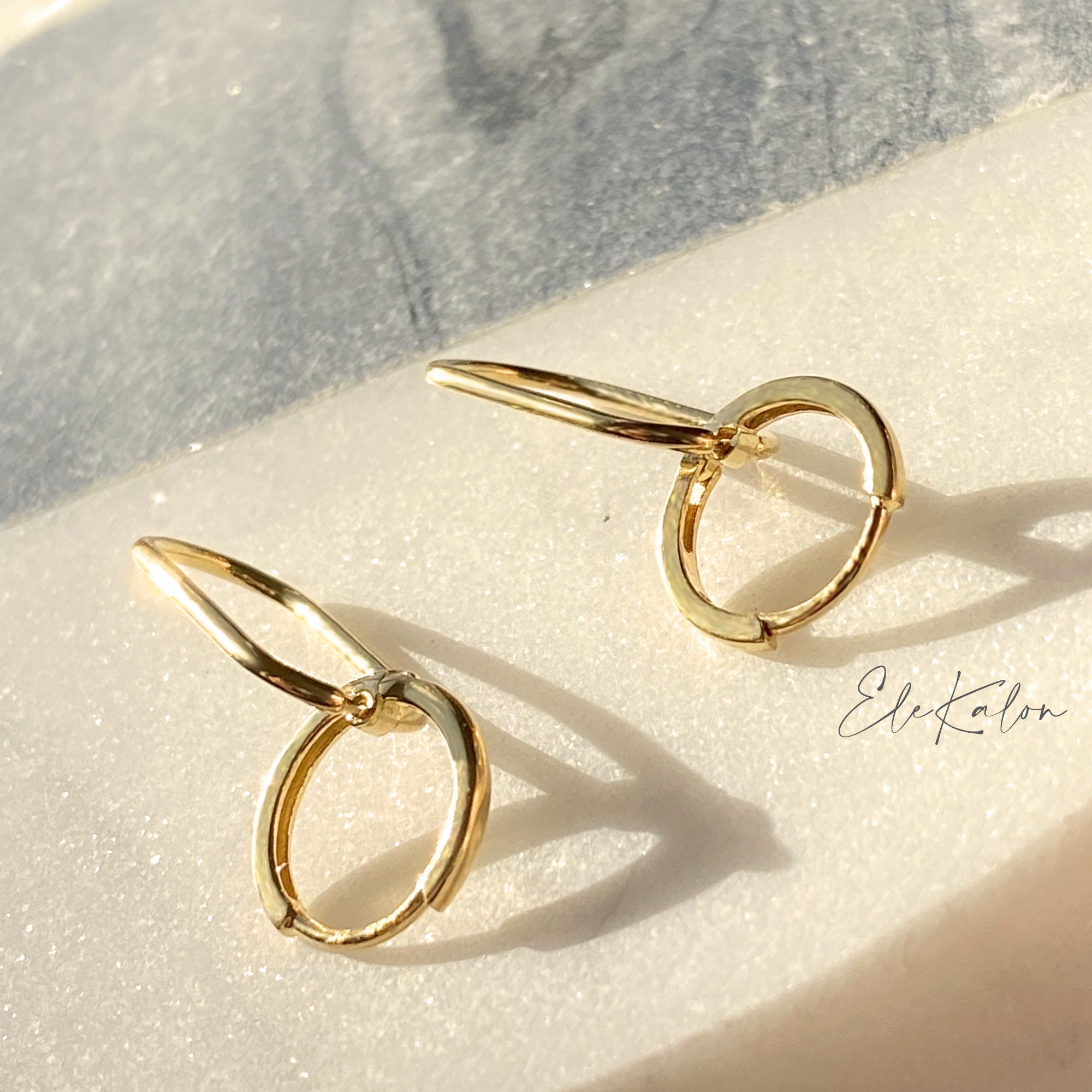 10K Solid Gold Link Earrings Double Hoop Earrings Linked Etsy