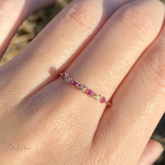 9K Rose Gold Ruby Ring, Ruby Rose Ring, Natural Ruby, Ruby Engagement Ring,  Rose Flower Ring, Promise Ring, Vintage Ring, Rose Gold Jewelry - Etsy