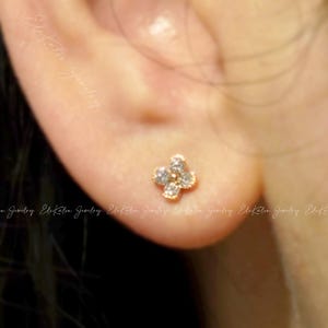 18K Gold Diamond Flower Earrings: Cluster Studs, Screwback