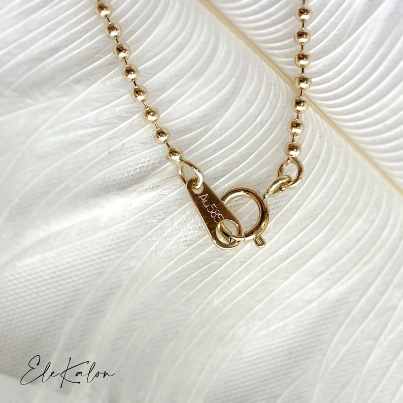 14K Solid Gold Bead Necklace Gold Beaded Chain Gold Ball Etsy