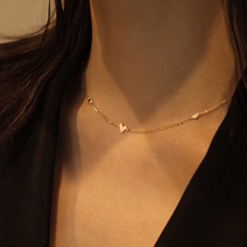 14K Solid Gold Heart Necklace Sideways 