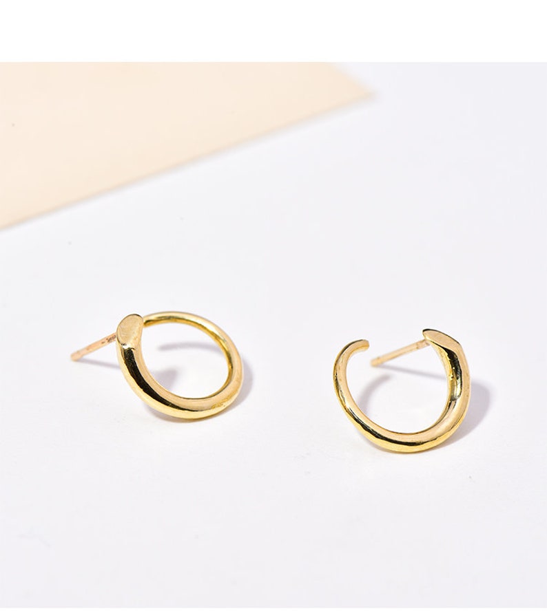 round stud earrings swirl stud earrings 10K Solid Gold Minimalist Earring Stud geometric earrings