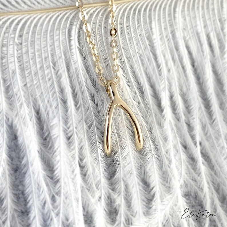14K SOLID Gold Wishbone Necklace Wishbone Pendant Lucky Etsy