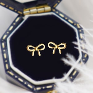 14K Bow Earrings, Bow tie stud earrings, Dainty Earrings, Gift for her, Tiny studs, Gold Stud Earrings, Minimalist Earrings, Stacking studs
