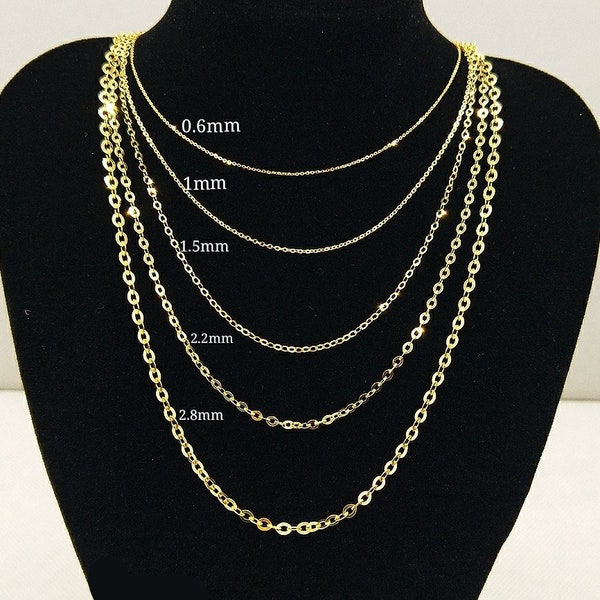 Solid gold chain, 14k cable chain, thin gold chain, dainty chain necklace, stacking chain necklace, layering chain, thick gold chain
