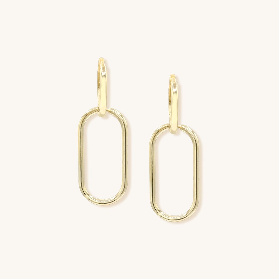 10K Solid Gold Link Earrings, Double Hoop Earrings, Linked Hoop