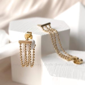 10K Solid Gold beaded chain hoop earrings, triple chain huggie hoop earrings, gold cartilage earrings, dangle chain hoop, wrap around studs