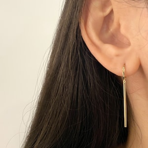 14K Gold Bar Earrings, Dangle Earrings, Drop Earrings, Huggie Hoop Earrings , Minimalist Earrings, Rose Gold Earrings, Long Bar Earrings