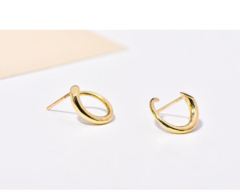 round stud earrings swirl stud earrings 10K Solid Gold Minimalist Earring Stud geometric earrings
