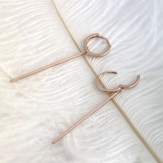 14K Gold Bar Earrings, Dangle Earrings, Drop Earrings
