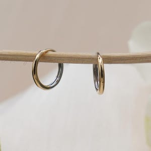 18K Solid Gold Two-Tone Hoop Earrings, Everyday Simple Ear Hoops, Huggie Hoops, Two Tone Jewelry, Trendy Hoops, Endless Hoop Earrings
