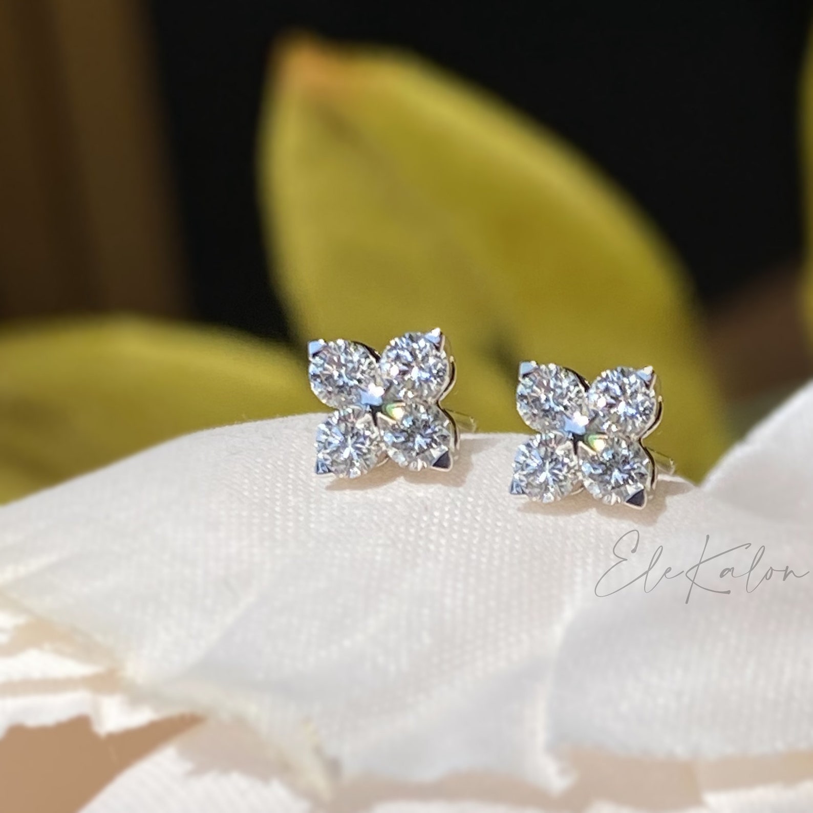 14K Solid Gold Diamond Stud Earrings Natural Diamond Studs Etsy
