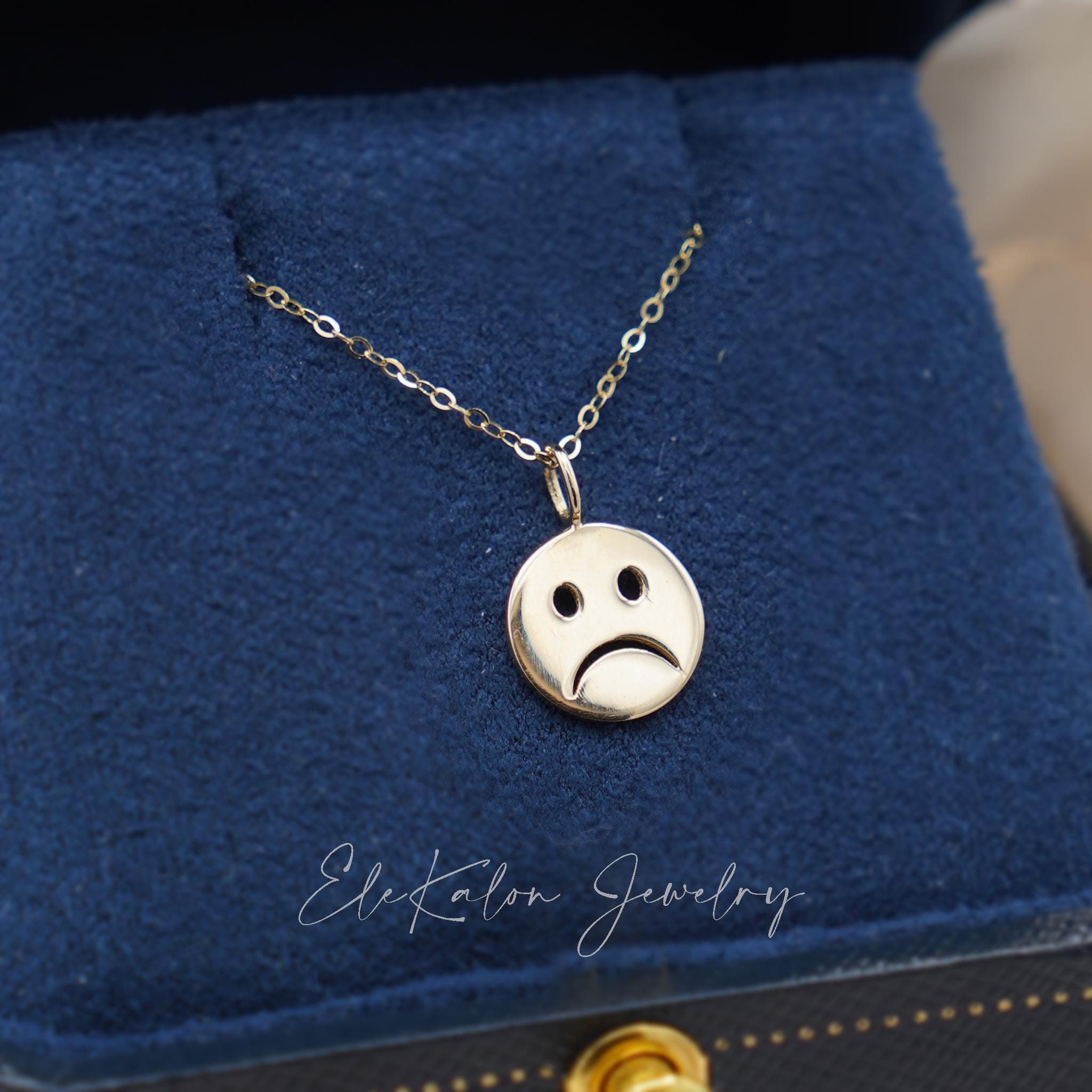 14K Solid Gold Emoji Pendant Sad Face Pendant Emoji Jewelry Y2K Jewelry Real Gold Gift for Her Cute Pendant Mood Necklace Etsy