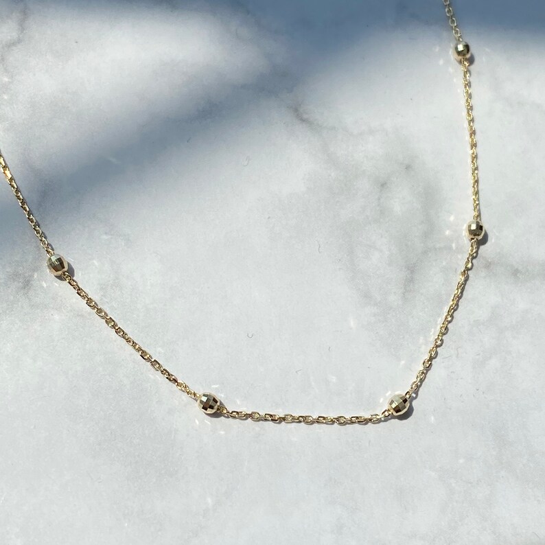 Gold Beaded Necklace 14k Solid Gold Satellite Chain Necklace Etsy