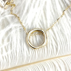 14K Solid Gold Circle Necklace, Eternity necklace, karma pendant, layering necklace, minimalist pendant, open circle, dainty circle necklace