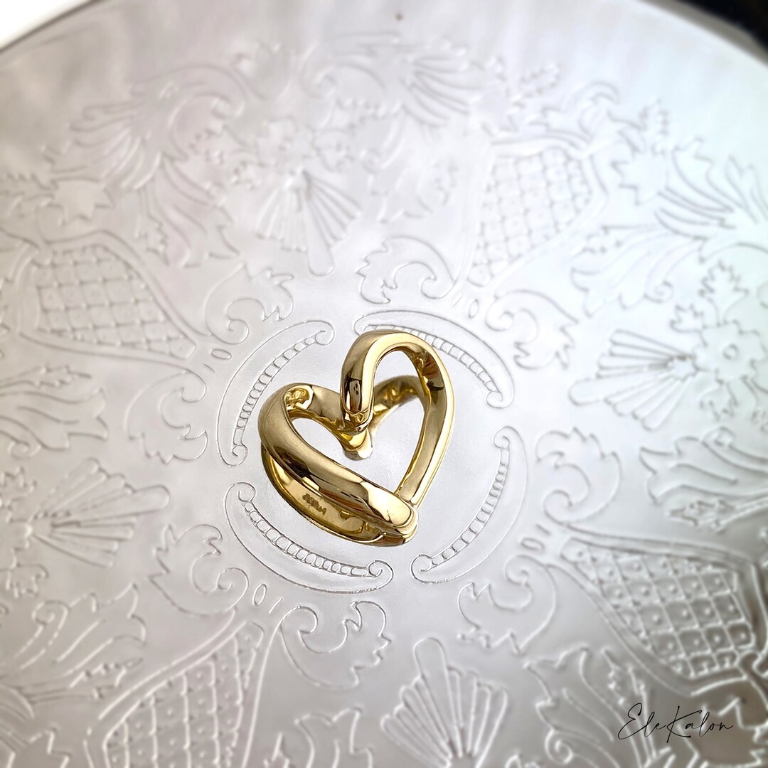 14K Solid Gold Floating Heart Pendant, Open Heart Pendant, Heart