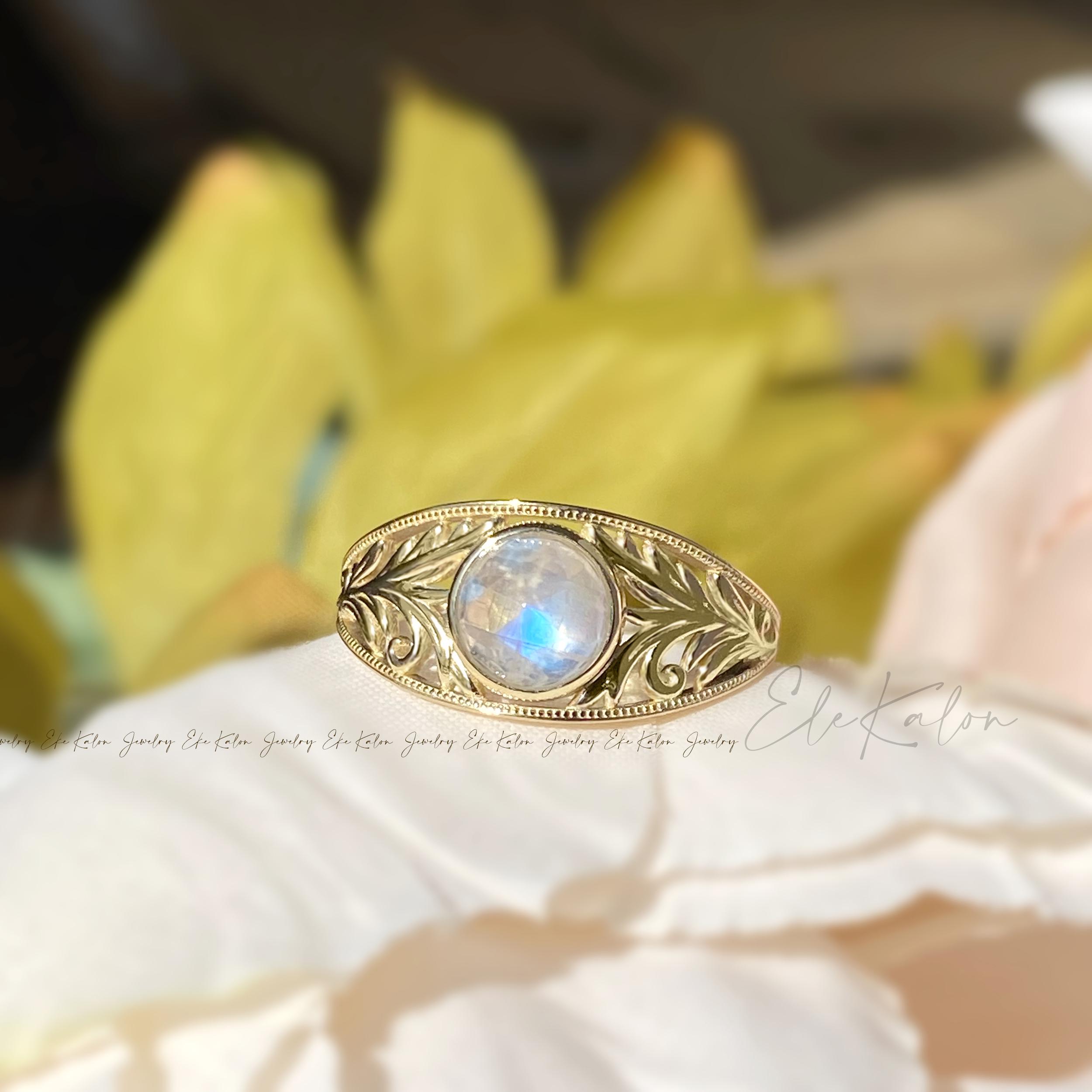 10K Gold Moonstone Ring: Vintage Filigree Engagement Ring - Etsy