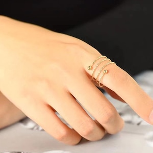 14K Solid Gold Spiral Ring: Beaded Wrap Ring
