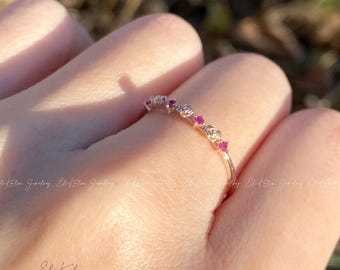 9K Rose Gold Ruby Ring: Floral Promise Ring