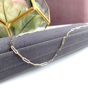 14K Solid Gold Paperclip Chain Necklace: Elongated Link