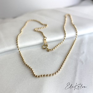 14K Solid Gold Ball Chain Necklace: Beaded Layering Necklace