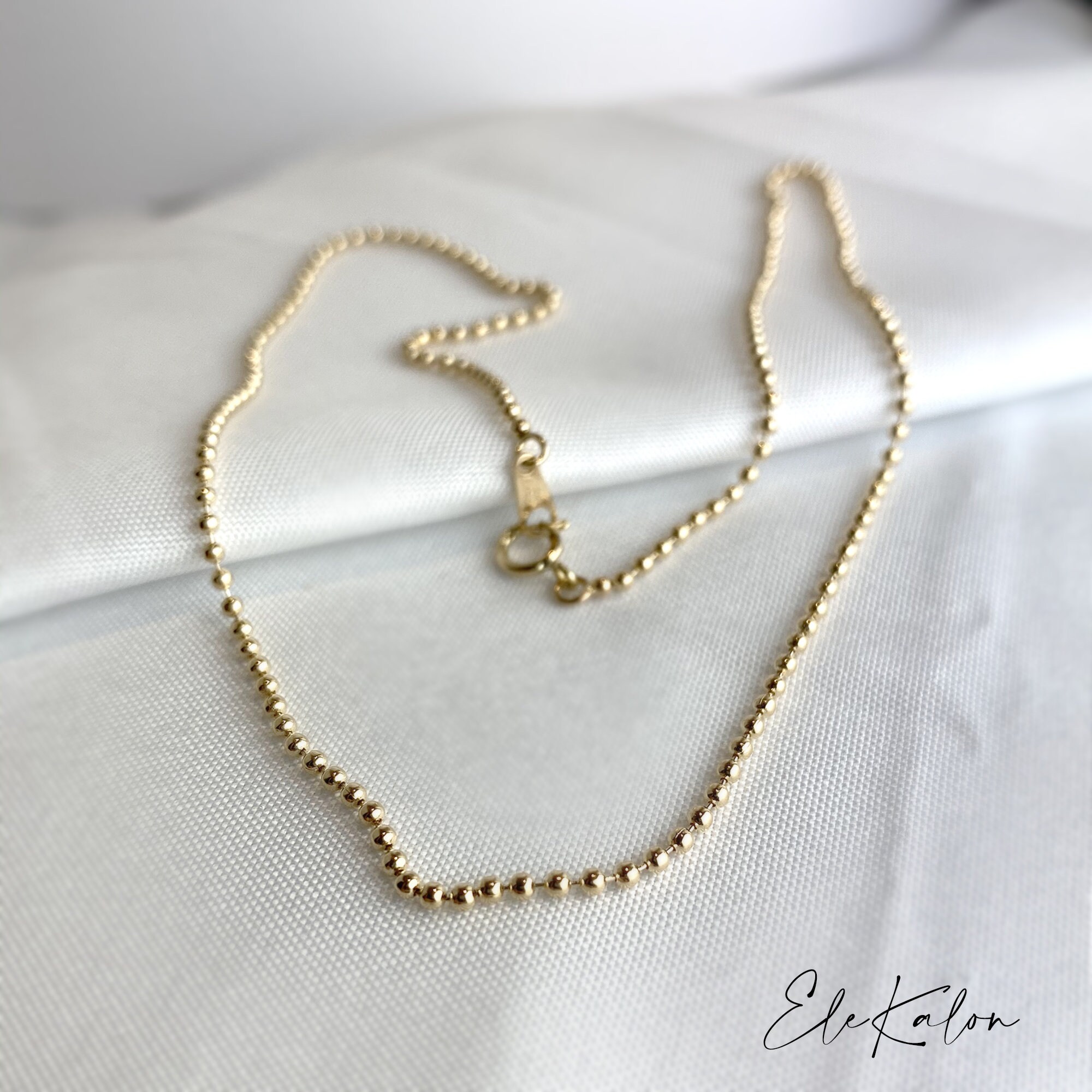 14K Solid Gold Bead Necklace Gold 