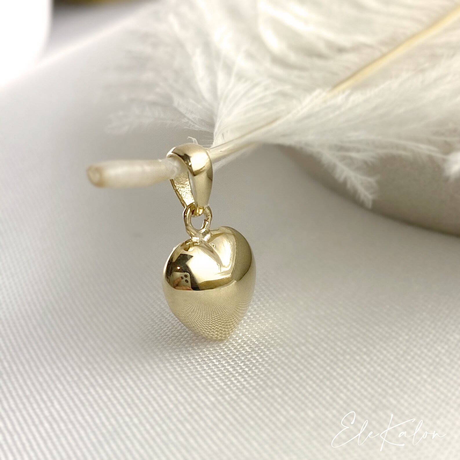 14K Solid Gold Heart Pendant Puffy Heart Heart Charm Heart Etsy