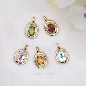 14K Solid Gold Gemstone Pendant, Bezel Set Pendant, Natural Birthstone Pendant, Garnet Amethyst Peridot Topaz Citrine, Stacking Pendant