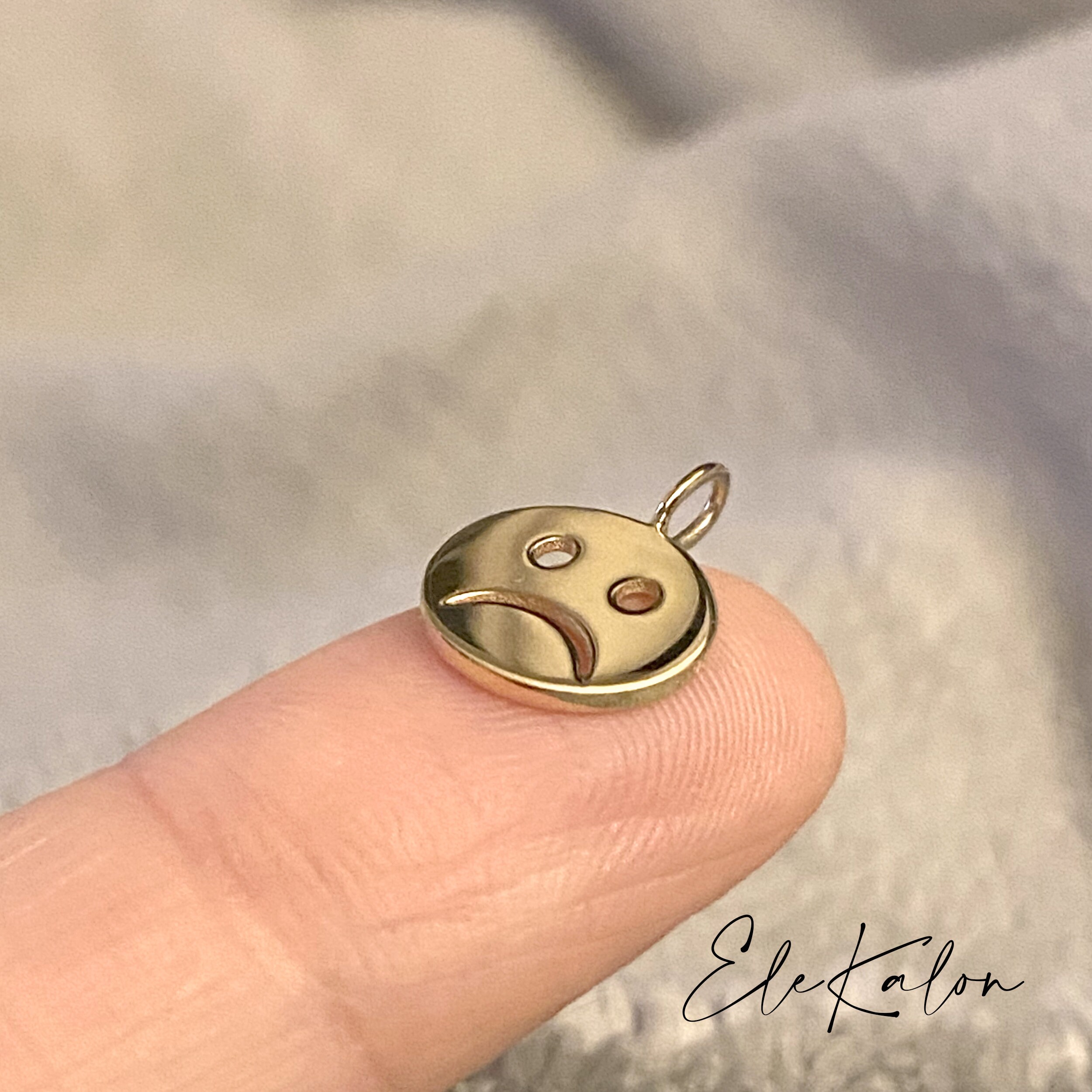 14K Solid Gold Emoji Pendant Sad Face Pendant Emoji Jewelry Etsy Canada