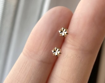 10K Gold Hexagon stud, geometric earrings, diamond cut stud earrings, minimalist earrings, dainty gold studs, sparkling earrings