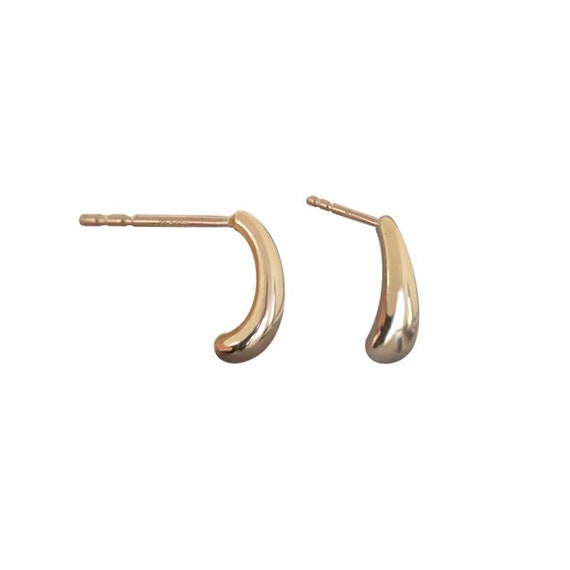 10K Gold Teardrop Earrings C Shape Earring Huggie Hoop - Etsy